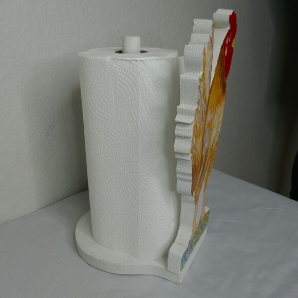 Rooster Chicken Wooden Paper Towel Holder Farmhouse Kitchen Bath Folk Country - Picture 2 of 9